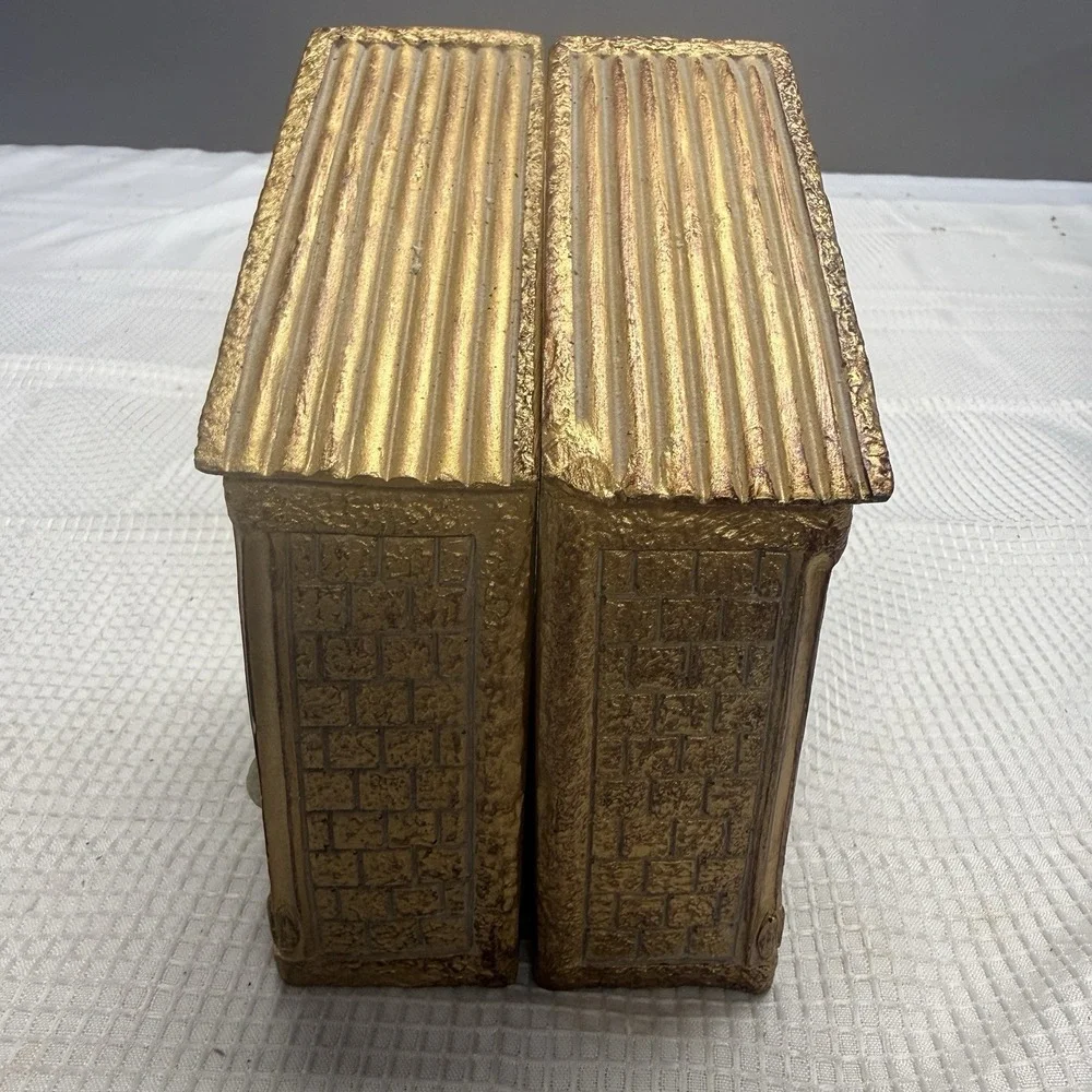 Vintage Gold Neoclassical Greek Temple Architecture Golf Club Ball Bookends Pair